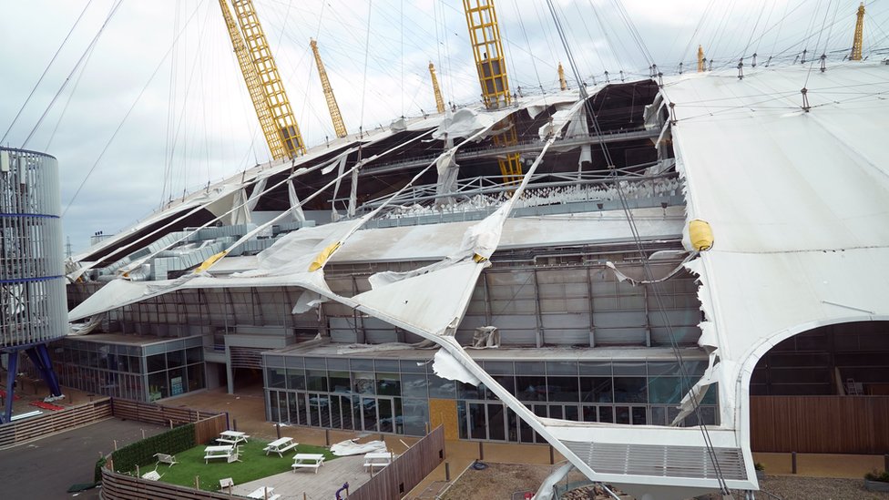 Storm Eunice O2 Arena reopens after Storm damage BBC News