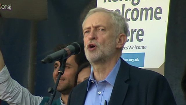 Jeremy Corbyn addresses Parliament Square refugee rally