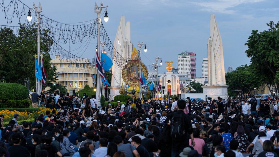 Manifestantes en Tailandia, 16 de agosto de 2020