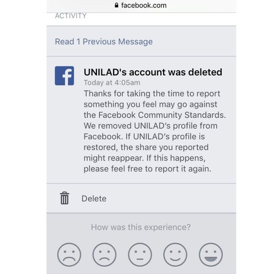 Аккаунт Unilad был удален сообщение