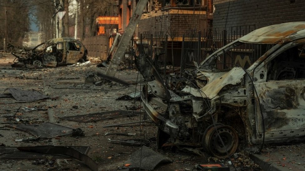 A residential area damaged by heavy shelling, as Russia's attack on Ukraine continues, in the town of Irpin, in Kyiv region Ukraine March 29, 2022