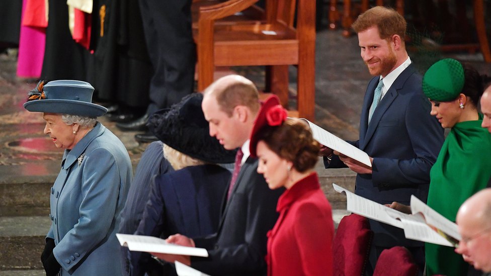 Queen Elizabeth II, Prince William, Duke of Cambridge, Catherine, Duchess of Cambridge, Prince Harry, Duke of Sussex, Meghan, Duchess of Sussex, Prince Edward, Earl of Wessex and Sophie, Countess of Wessex attend the Commonwealth Day Service 2020 on March 9, 2020 in London, England