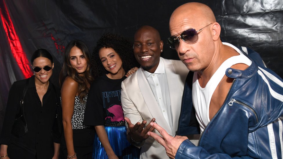 Vin Diesel with other F9 stars in January 2020
