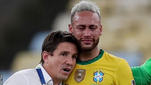 Neymar reacts after Brazil lose to Argentina in the 2021 Copa America final