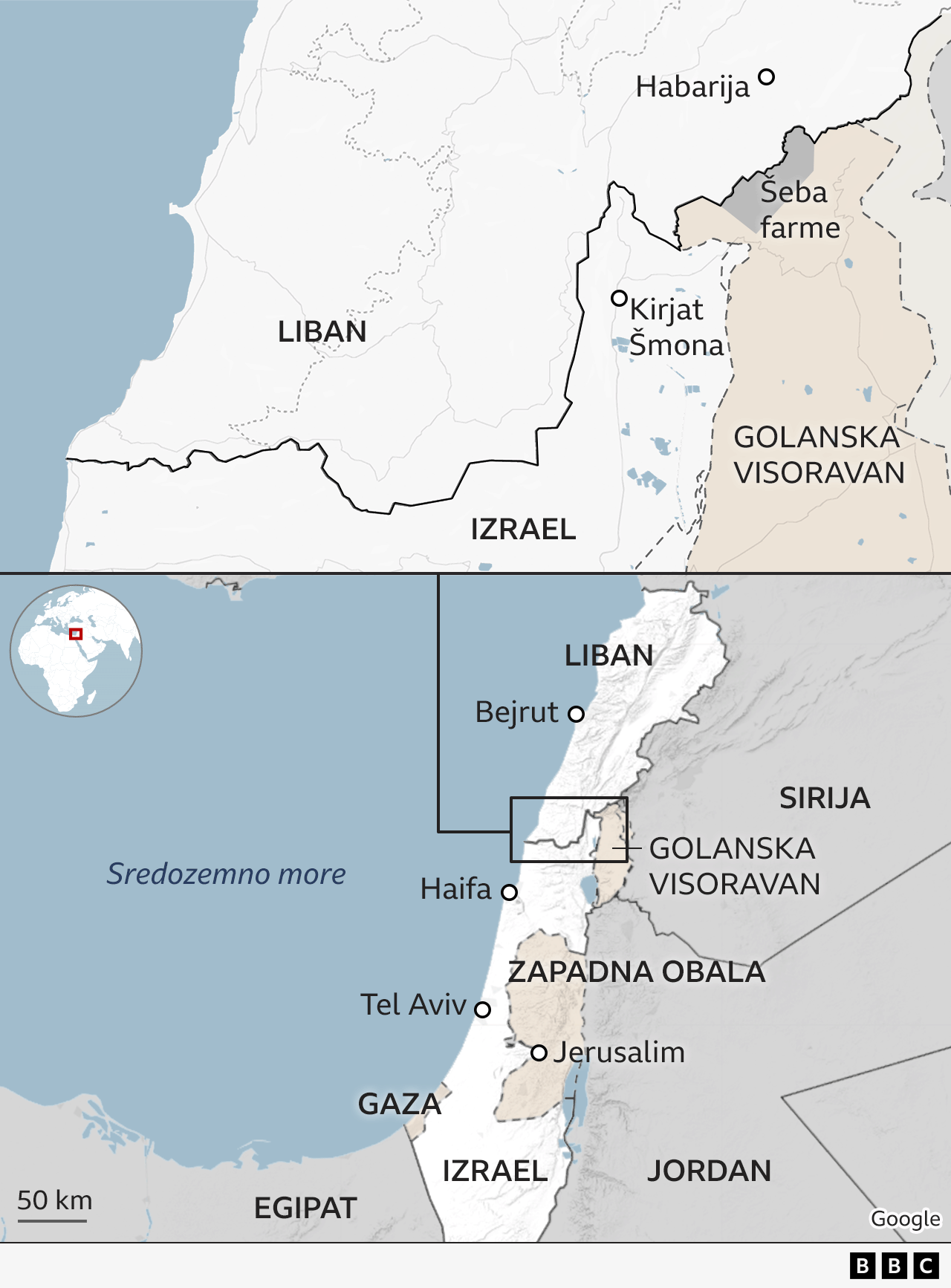 liban, izrael, mapa libana i izraela