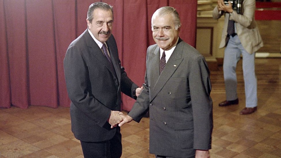 Raul Alfonsin and Jose Sarney.