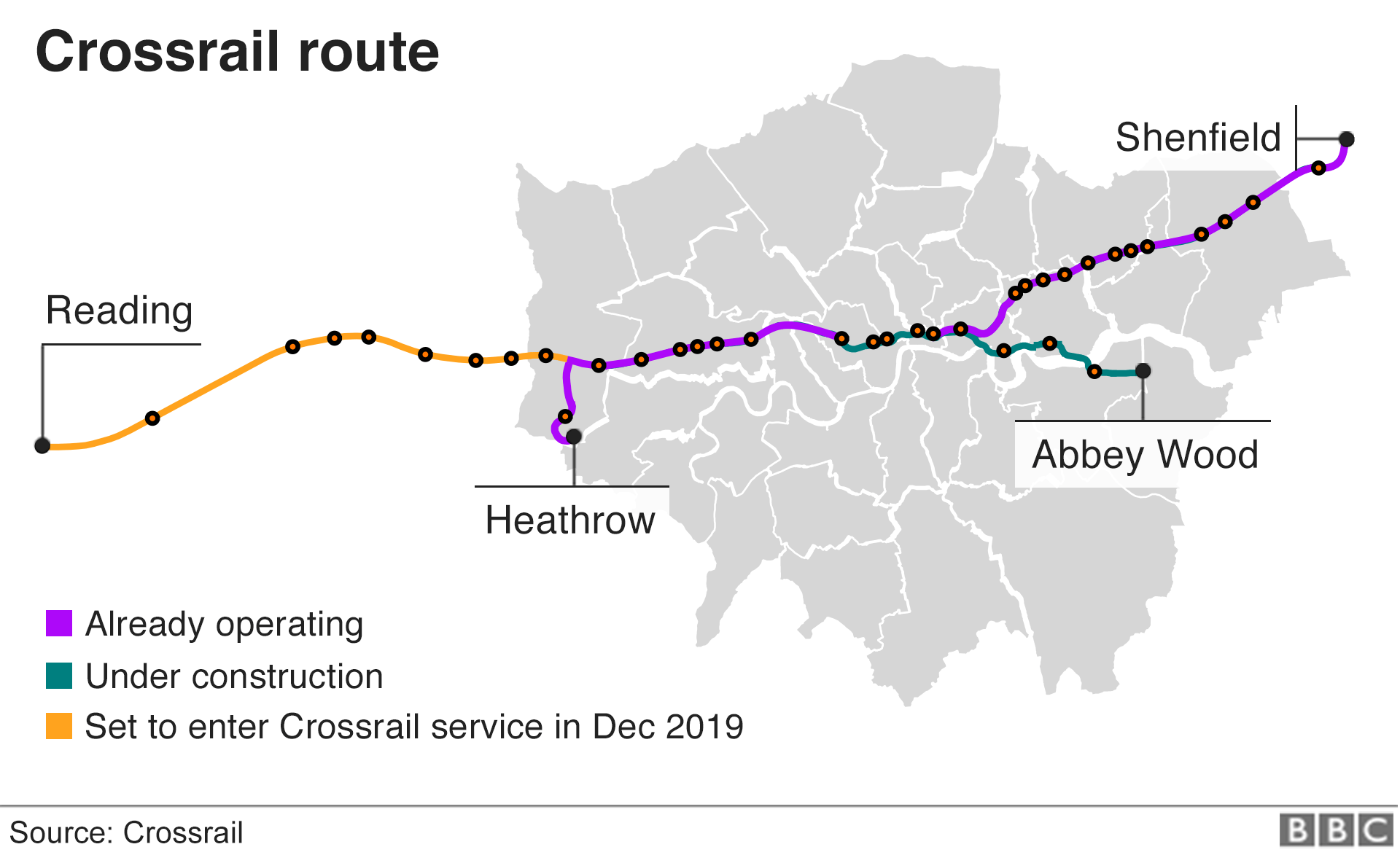 Карта с указанием маршрута Crossrail