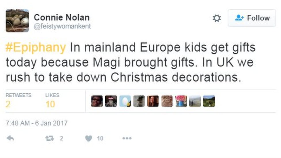 Tweet: Сегодня в континентальной Европе дети получают подарки, потому что Волхвы принесли подарки