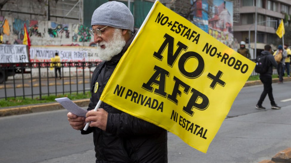 Manifestante contra las AFP en Chile.