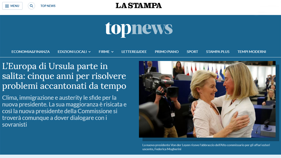 Первая страница La Stampa