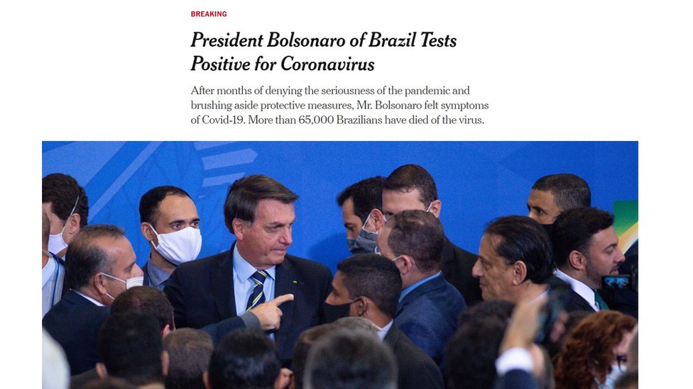 Reportagem do jornal The New York Times sobre diagnóstico positivo de Jair Bolsonaro