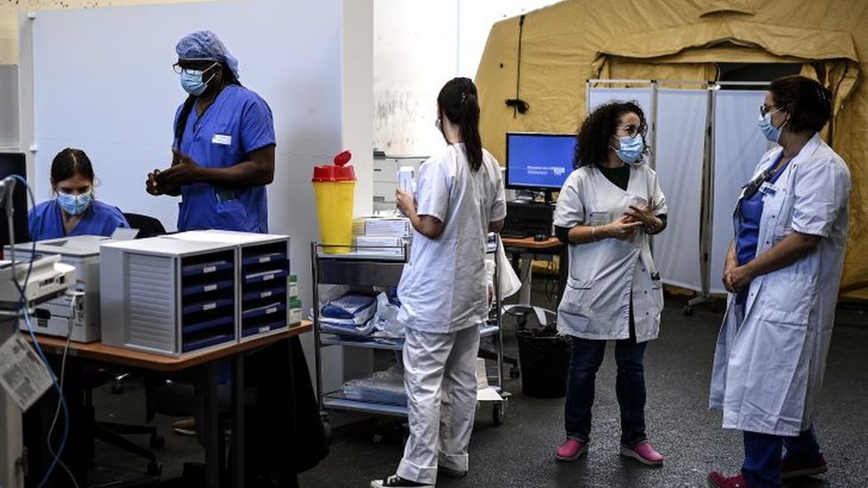 File photo of healthcare workers during the coronavirus pandemic in Paris