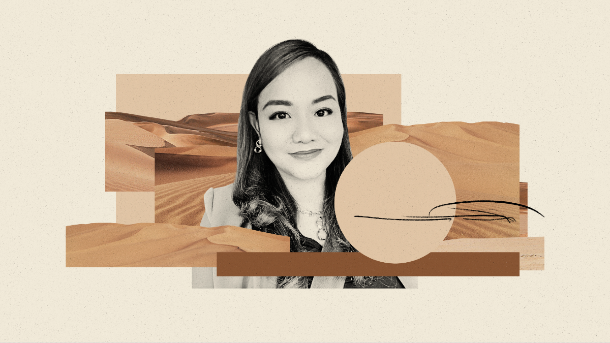Portrait of recruiter Mary Grace Morales, in a collage with desert scenes