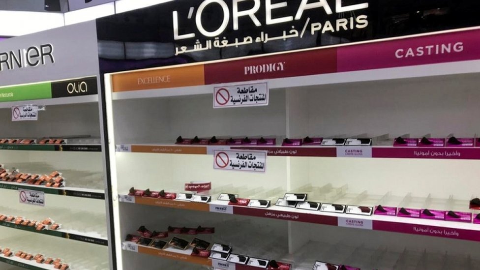 Empty shelves were seen where French products were displayed at Kuwaiti supermarkets