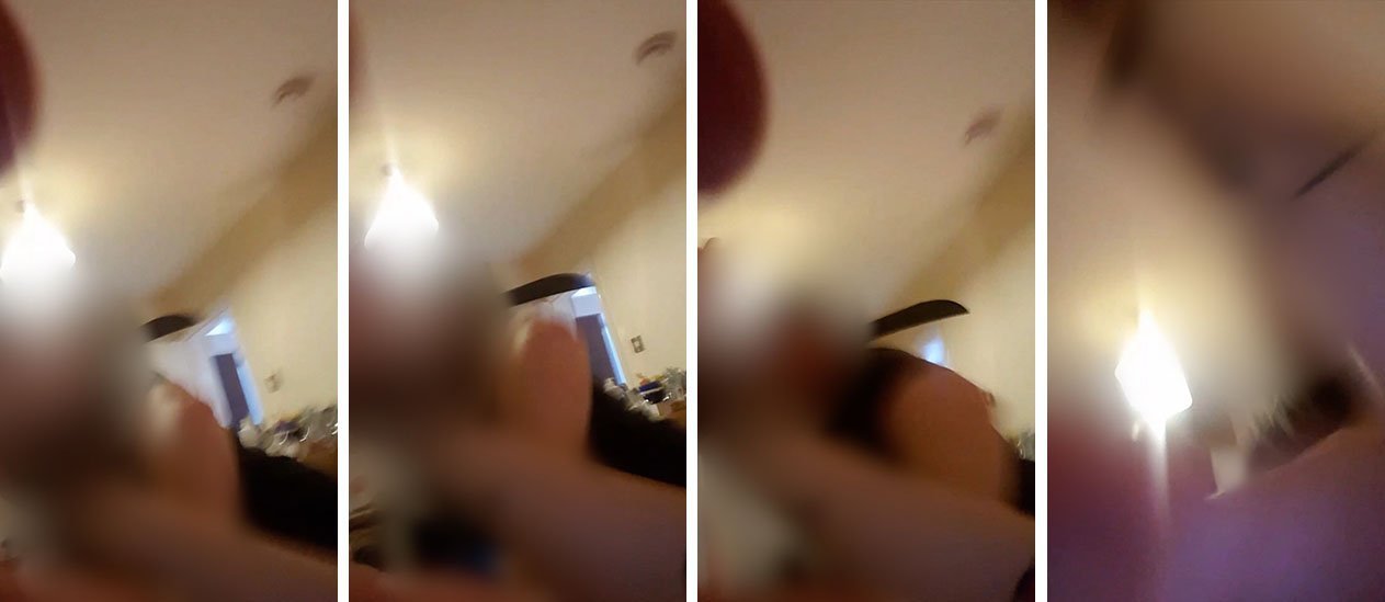 A sequence of the victim's mobile phone images shows her being attacked by the man with a machete (blurred)
