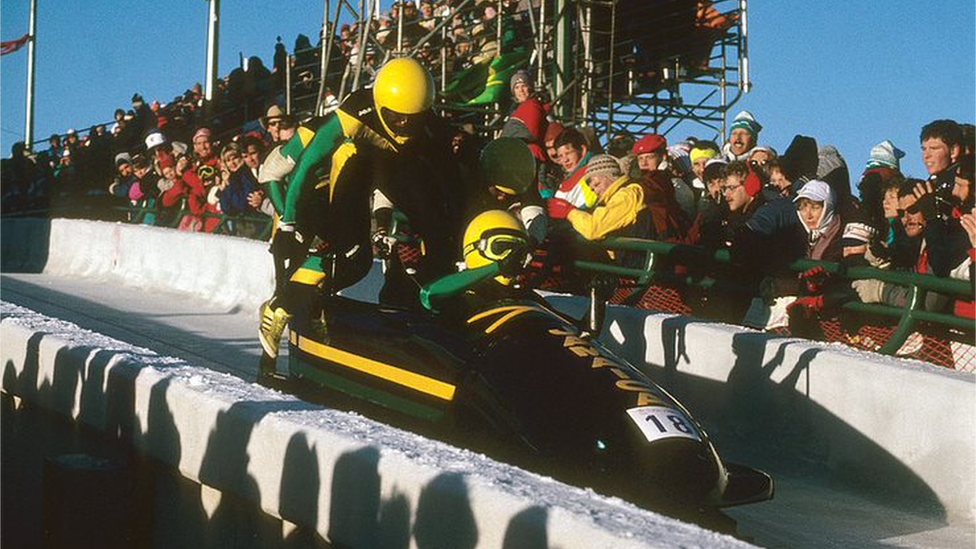 Jamaica's 4-man bobsleigh team in the 1988 Winter Games