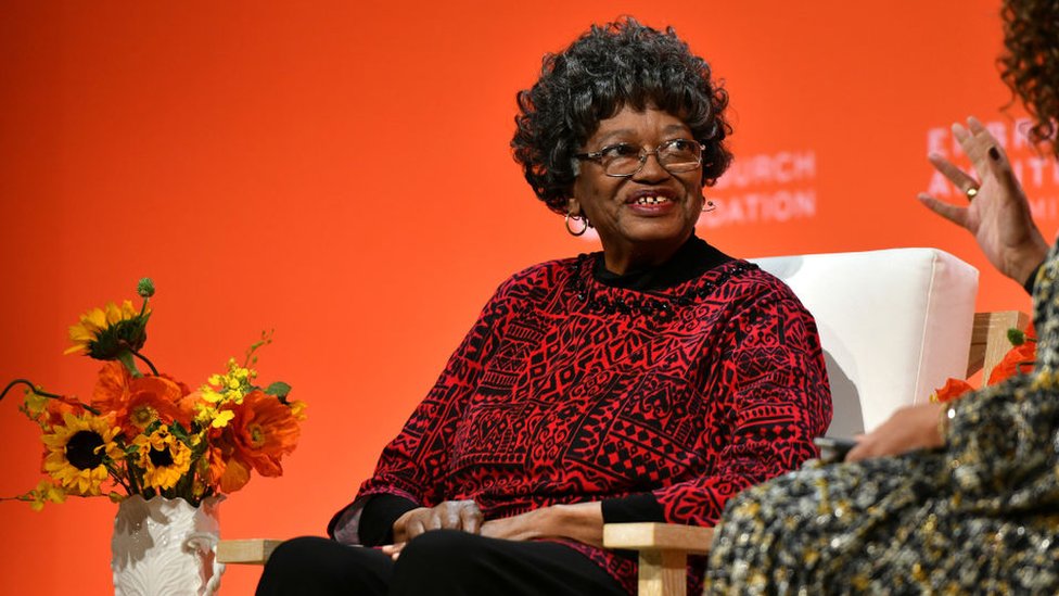 Claudette Colvin, Civil Rights Activist speaks onstage during the 2020 Embrace Ambition Summit by the Tory Burch Foundation at Jazz at Lincoln Center on March 05, 2020 in New York City.