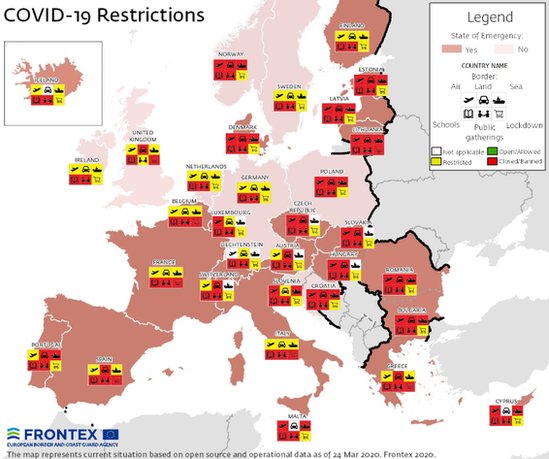 Графика Frontex показывает пограничные ограничения по всей Европе
