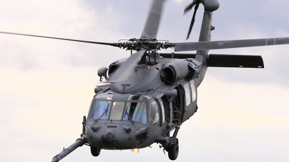 A US Air Force HH-60G Pave Hawk helicopter seen in mid flight