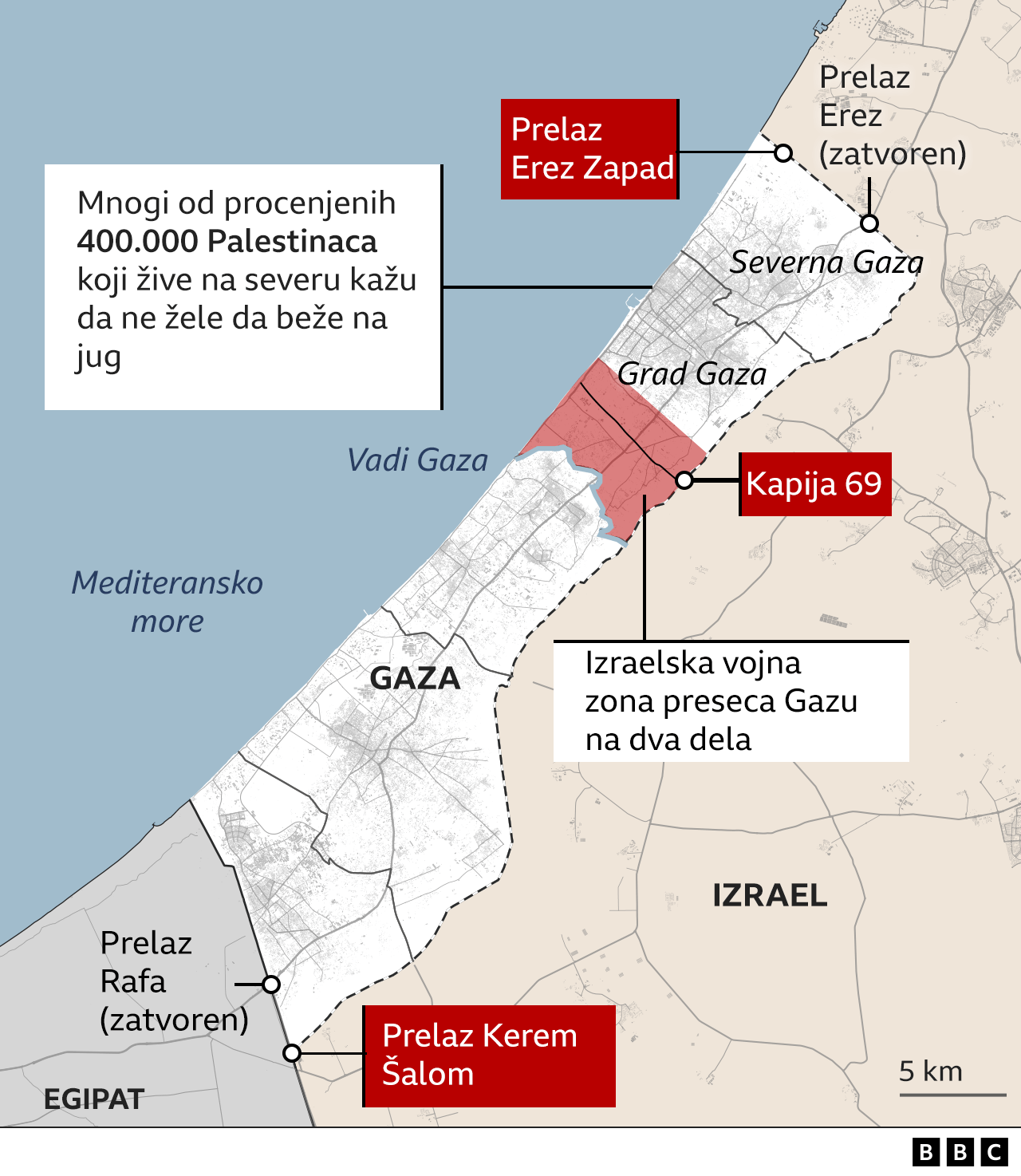 Mapa Gaza prelazi za ulazak pomoći