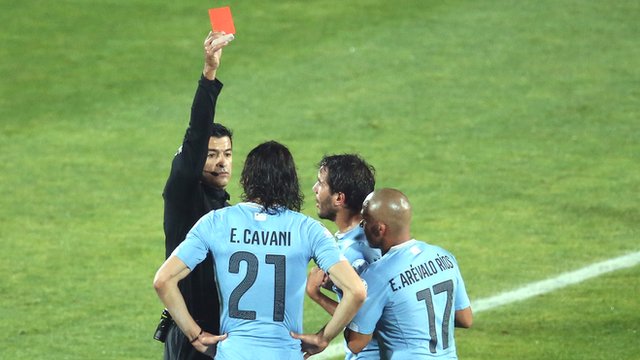 Edinson Cavani sent off in Copa America defeat to Chile