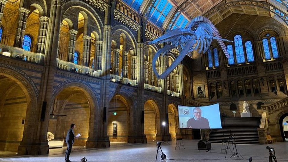 BBC muhabiri Justin Rowlatt, Bill Gates ile Londra'daki Doğa Tarihi Müzesi'nde çevrimiçi söyleşi gerçekleştirdi.