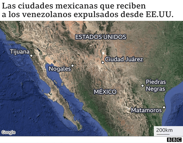 Mapa de las ciudades mexicanas que reciben a los venezolanos expulsados desde EE.UU.