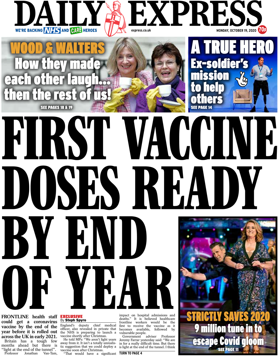 The Daily Express front page 19 October