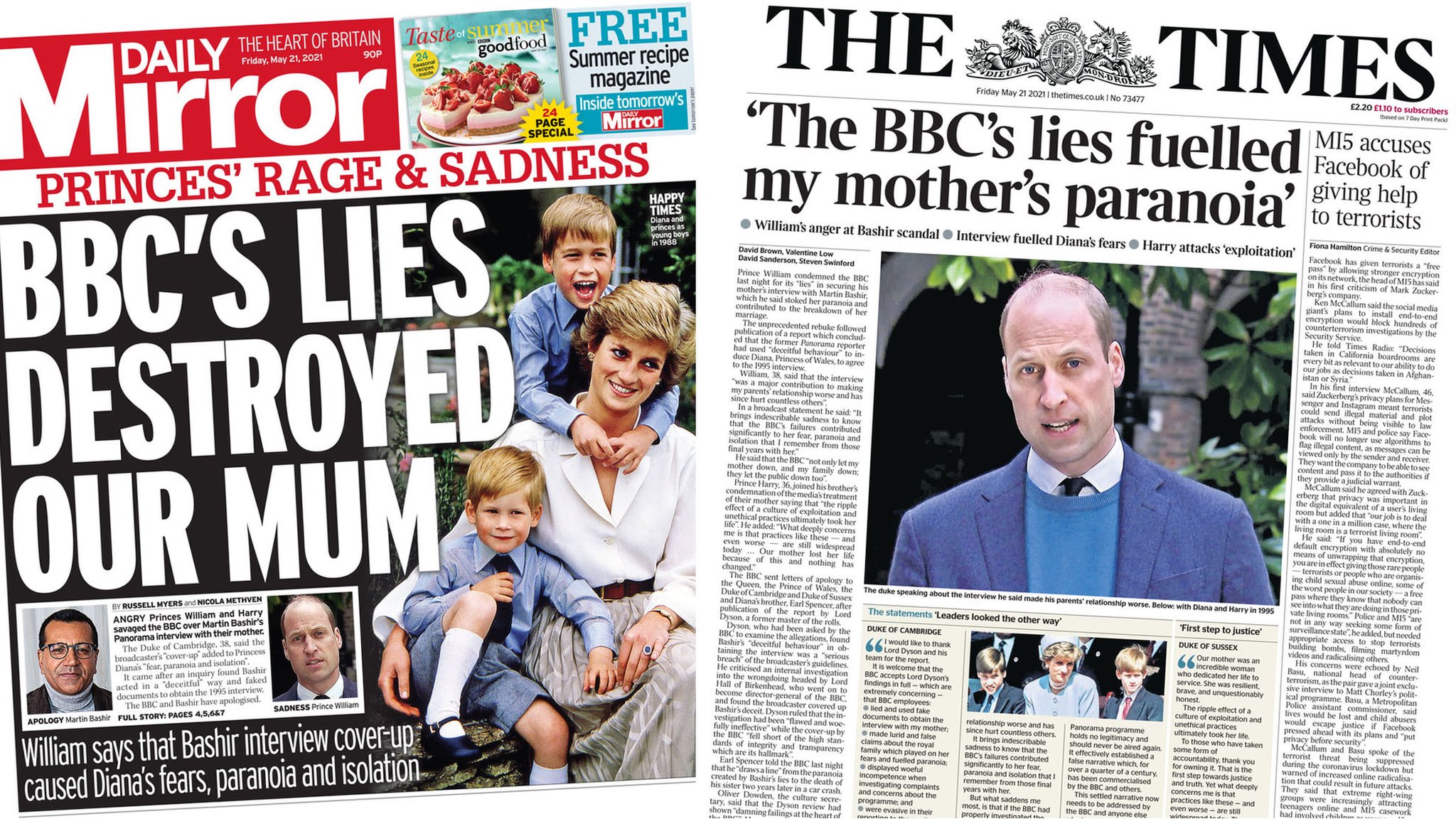 Newspaper Headlines Princes Rage And Sadness At c Lies To Diana c News