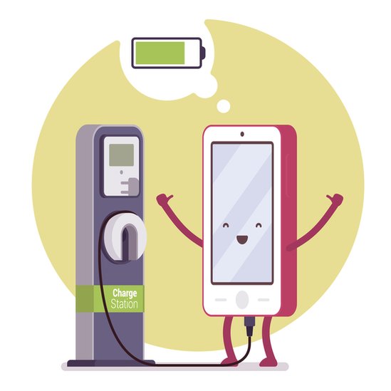 ilustración de un celular en un punto de carga público