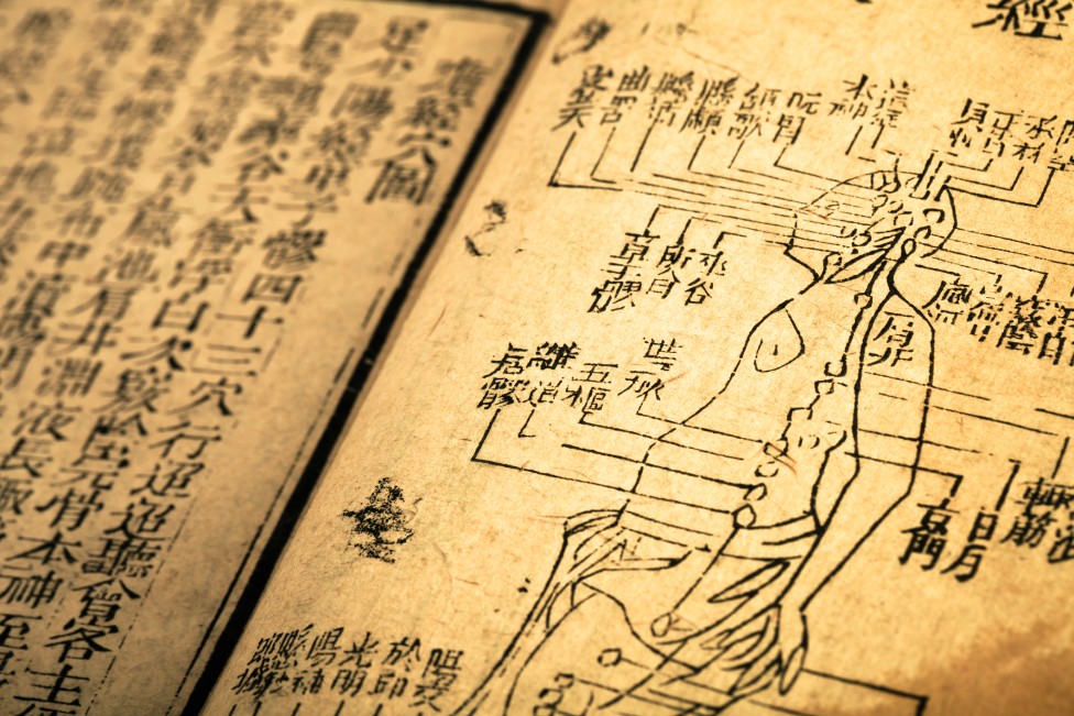Libro antiguo de medicina de la dinastía Qing, China.