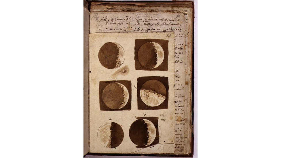 "Los dibujos marcan la época en que Galileo comenzó a cambiar la perspectiva de la humanidad sobre nuestra identidad y nuestro lugar en el mundo", según Mark McCaughrean. Foto: gentileza ESA Dibujos de la Luna de Galileo Galilei Foto: gentileza ESA