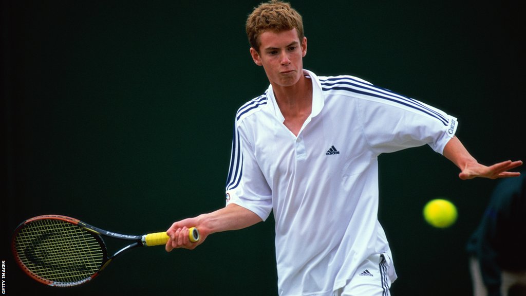 Andy Murray in action during the Boys Singles during day eight of the Wimbledon Lawn Tennis Championships on July 2, 2005