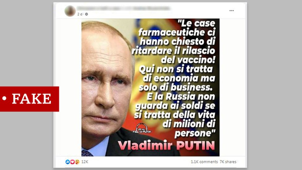 اقتباس مزيف منسوب إلى الرئيس بوتين باللغة الإيطالية