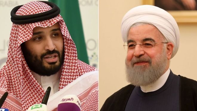 ولي العهد السعودي محمد بن سلمان والرئيس الإيراني حسن روحاني