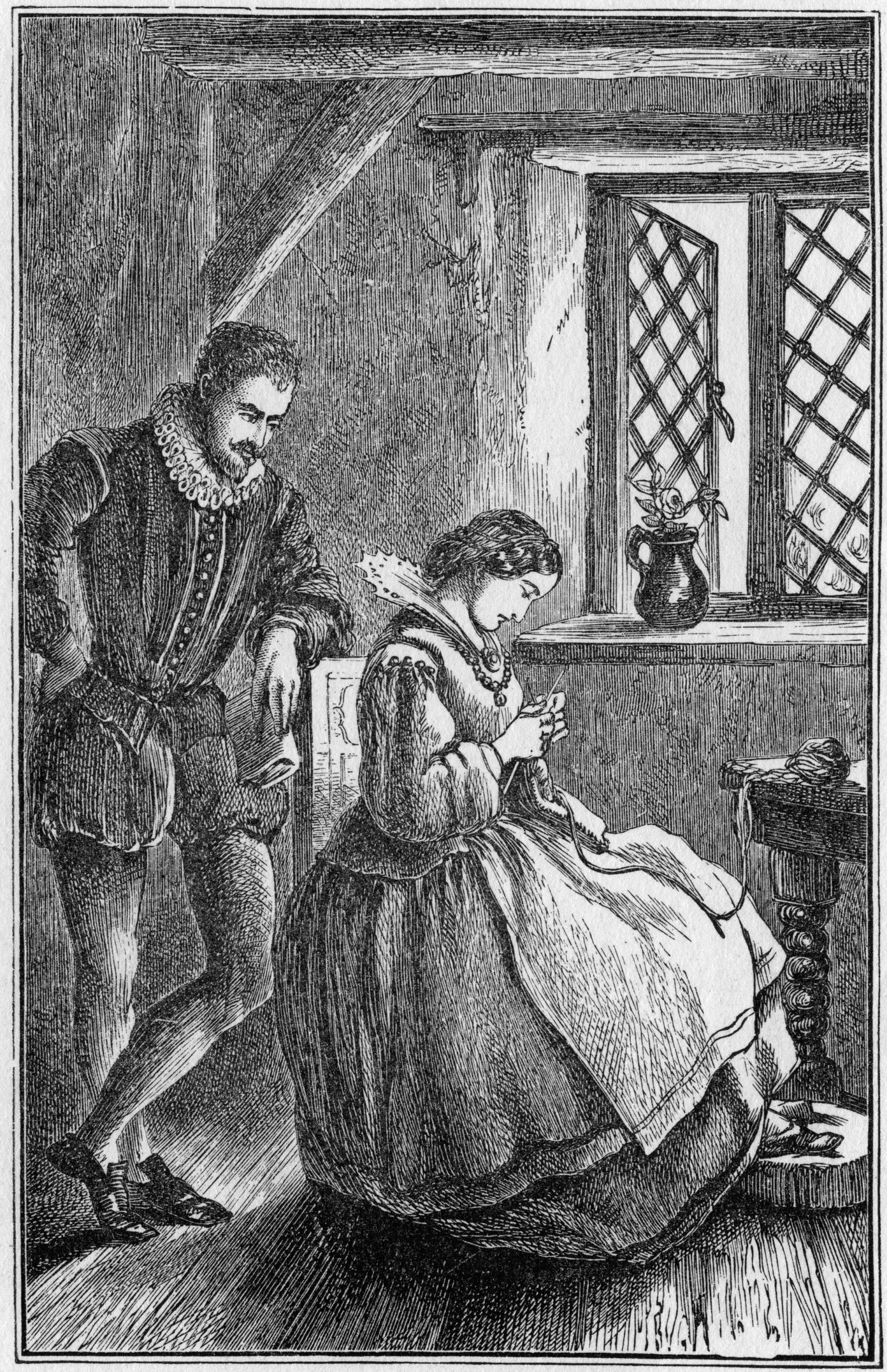 Dibujo de Anton van Leeuwenhoek observando a una mujer