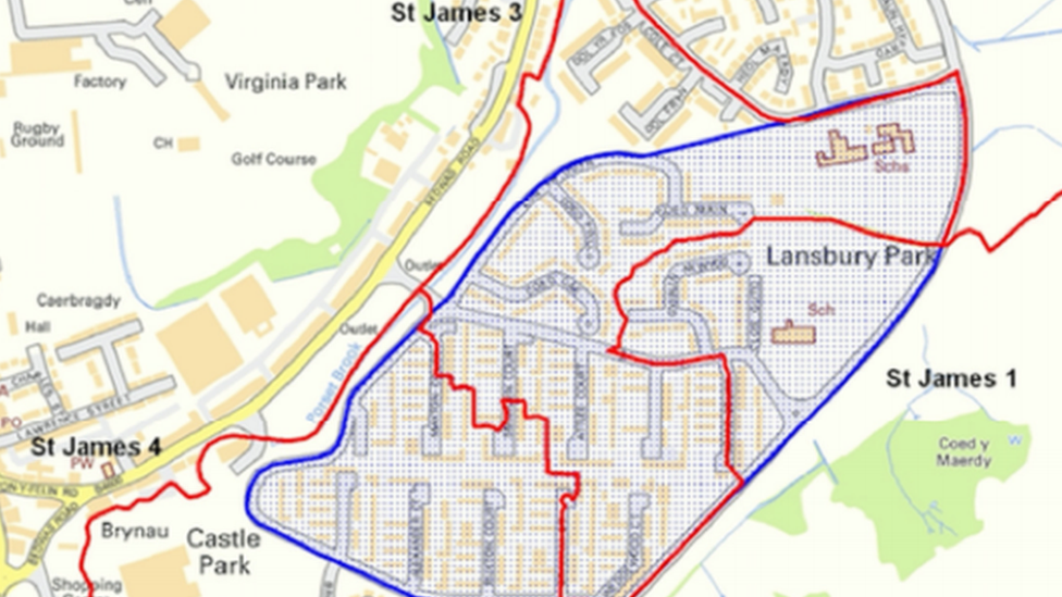 Карта, показывающая официальную границу Лэнсбери-парка и сколько попадает в район Сент-Джеймс 3