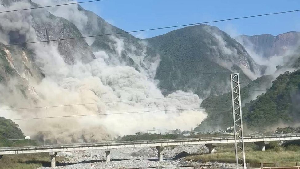 A view of a landslide after an earthquake hit just off the eastern coast of Taiwan