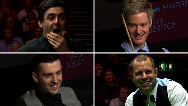 Ronnie O'Sullivan, Neil Robertson, Mark Selby and Barry Hawkins at the 2016 Masters