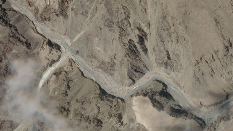 Una imagen satelital del valle de Galwan muestra el terreno rocoso de la zona donde se produjo este último enfrentamiento.
