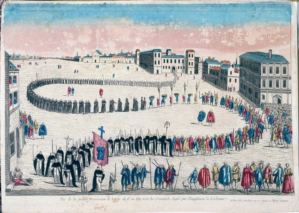Gran procesión al auto de fe de los condenados por la Inquisición de Lisboa, siglo XVIII.