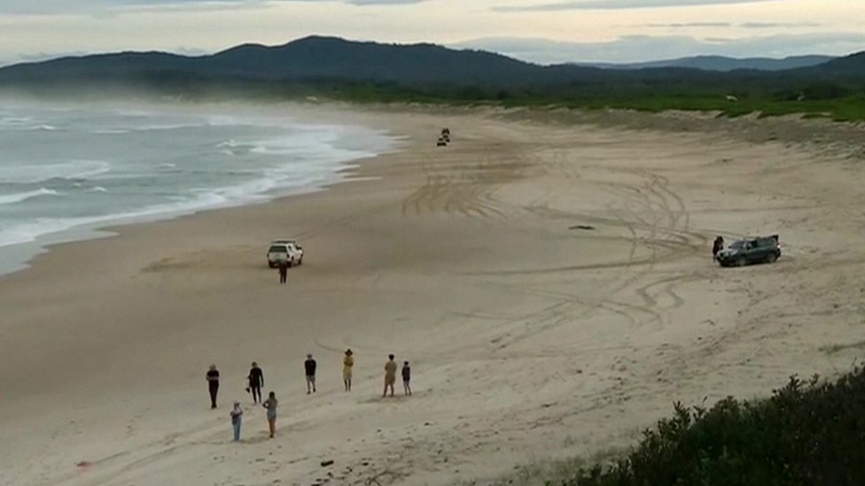 The aftermath of a shark attack at Wooli Beach in New South Wales, Australia, 11 July 2020