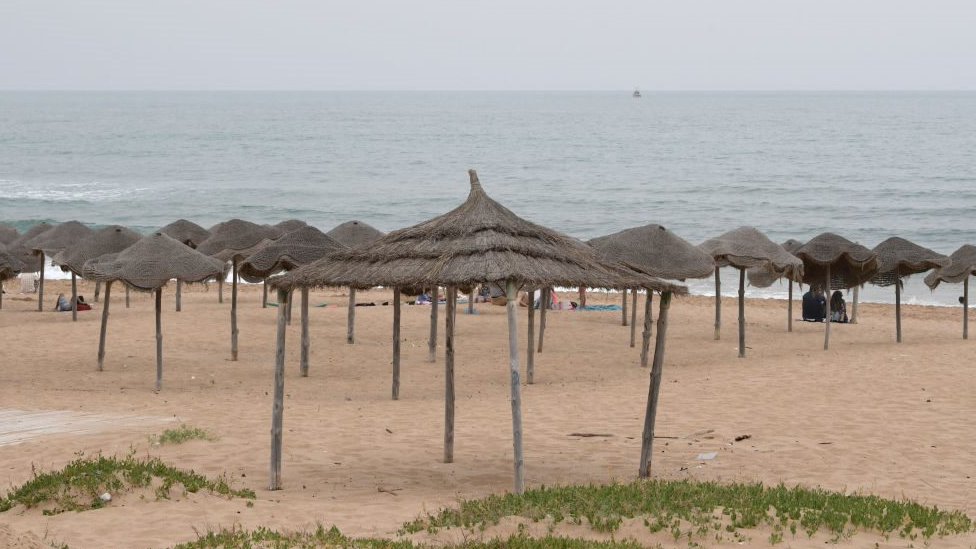 Empty huts at a Tunisian beach