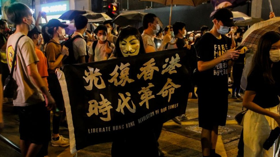 6月9日，香港示威者在中環紀念「反送中」抗議一週年。