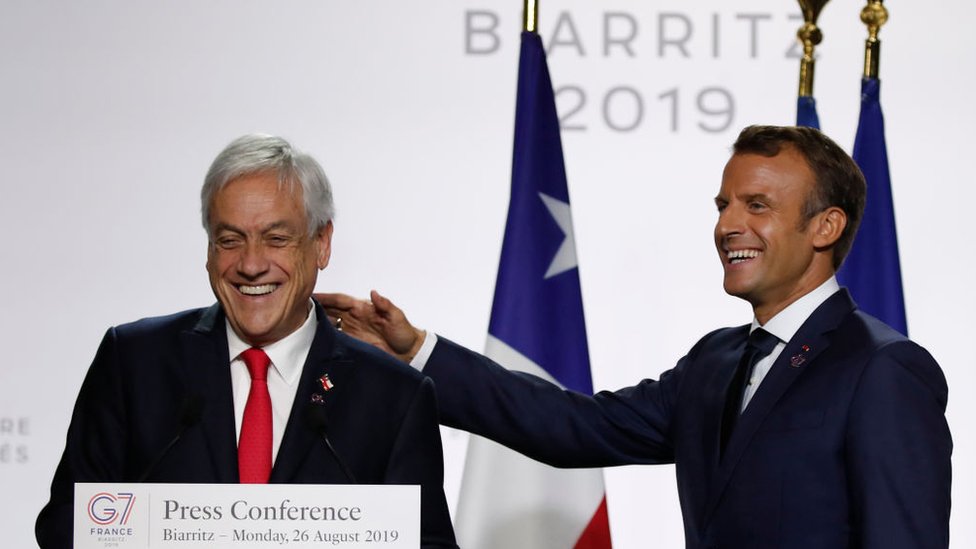 El presidente de Chile, Sebastián Piñera, y el presidente de Francia, Emmanuel Macron.