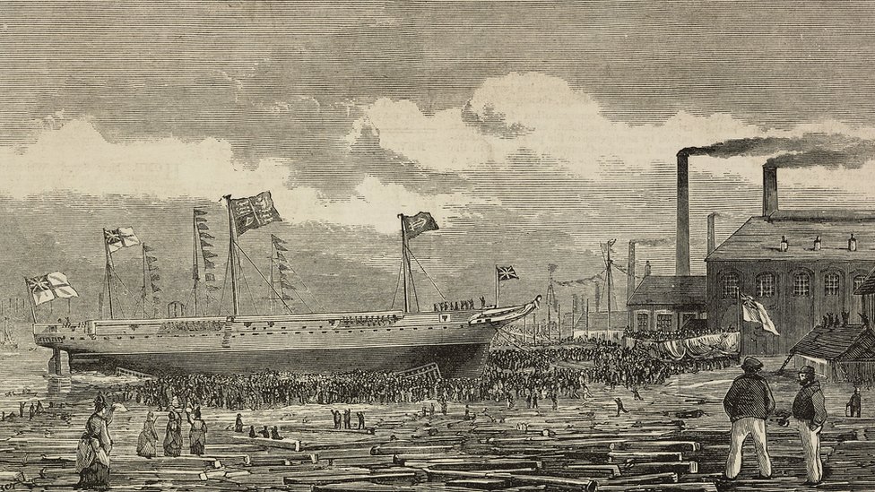Запуск HMS Tourmaline в Мидлсбро в 1875 году
