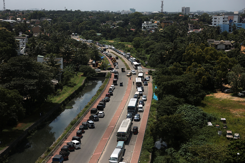Queues to fill diesel in Colombo, the capital of Sri Lanka, one of the places affected.