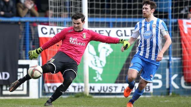 Match action from Coleraine against Glentoran