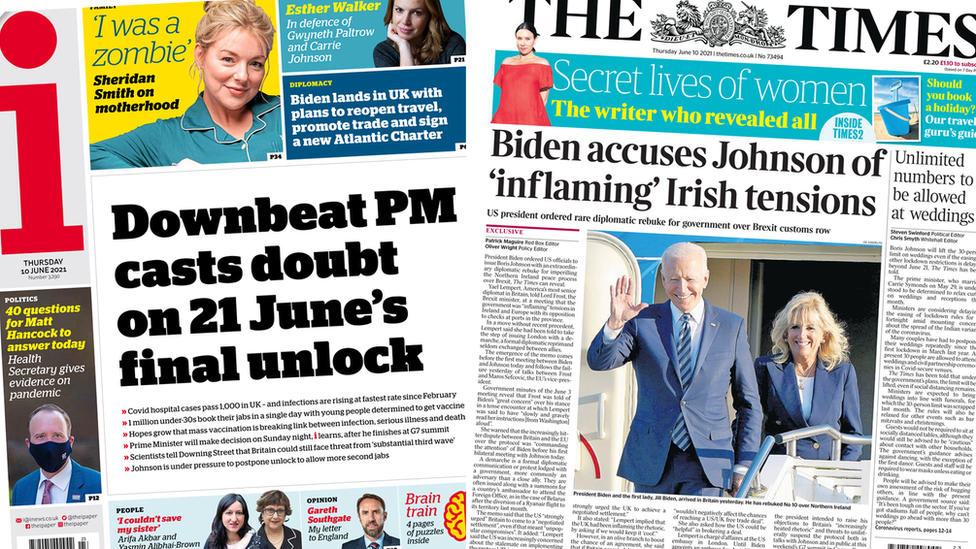 Newspaper Headlines Pm Downbeat About Unlocking And Biden On Ni c News