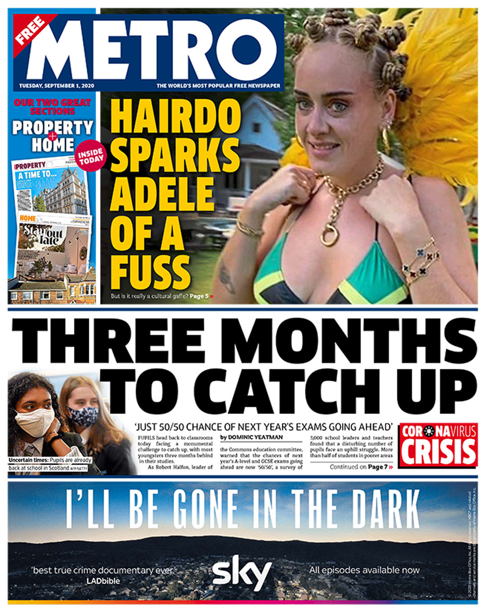 Front page of the Metro